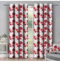 Curtain on rings 140x250 cm white with red flowers