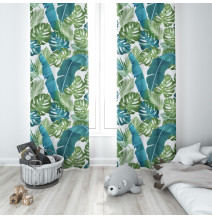 Vorhang an Ringen 140x250 cm himmelblau, Monsterblätter