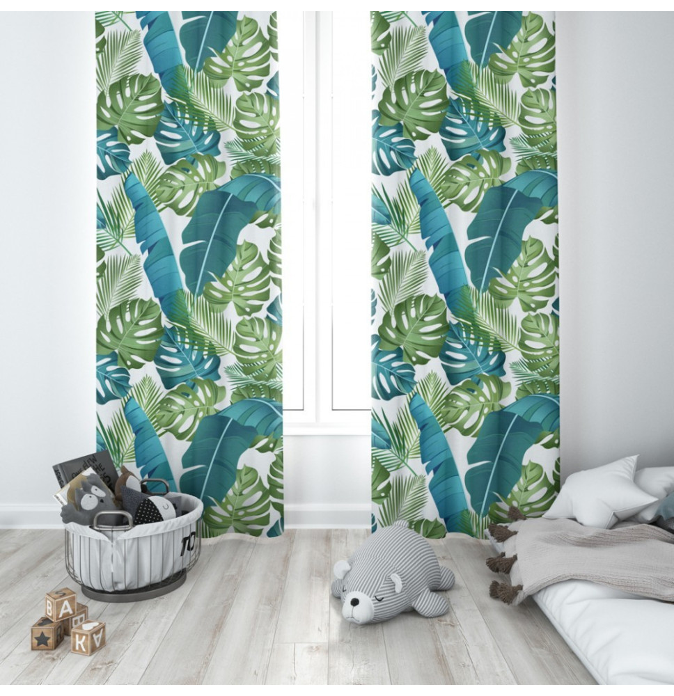 Curtain on rings 140x250 cm sky blue, monster leaves