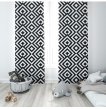 Tenda su anelli  140x250 cm nero+bianco, romby