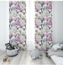 Tenda su anelli  140x250 cm bianco, fiori