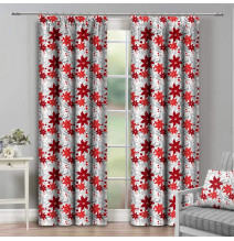 Tenda con nastro 140x250 cm bianco con fiori rossi