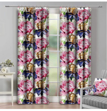 Tenda con nastro 140x250 cm bianco con fiori rosa