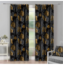 Curtain with plater tape 140x250 cm black with leaves