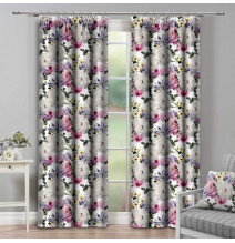 Curtain with plater tape 140x250 cm white, flowers