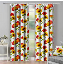 Curtain with plater tape 140x250 cm white, sunflower paradise