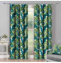 Curtain with plater tape 140x250 cm sky blue, monster leaves