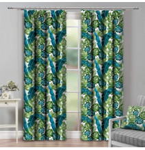 Curtain with plater tape 140x250 cm sky blue, monster leaves