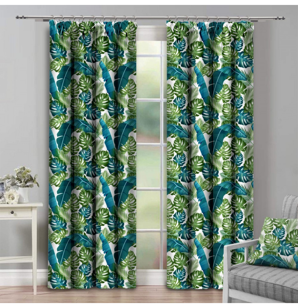 Vorhang mit Band 140x250 cm himmelblau, , monsterhafte Blätter