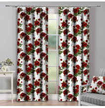Tenda con nastro 140x250 cm bianco, fiori rossi