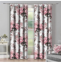 Curtain with plater tape 140x250 cm cream with rose flowers