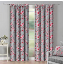 Curtain with plater tape 140x250 cm gray with pink flowers