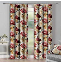 Tenda con nastro 140x250 cm beige con fiori grandi