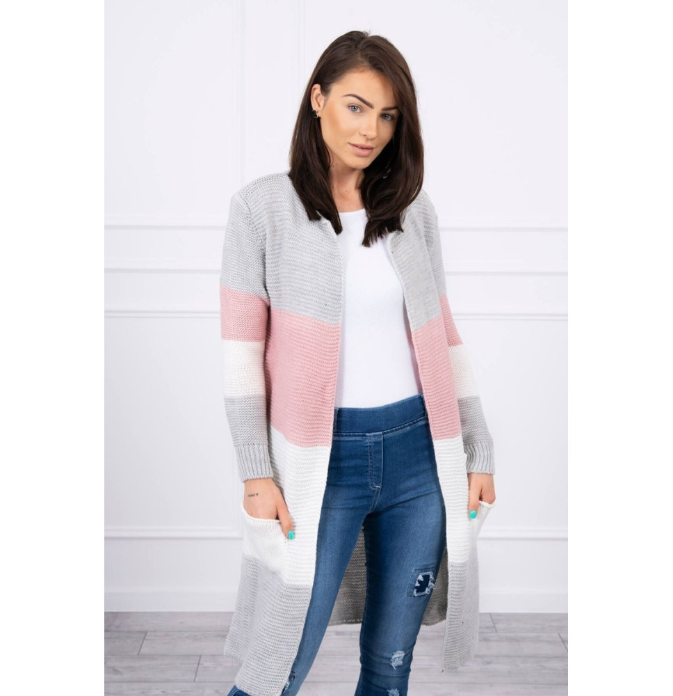 Ladies long sweater with wide stripes MI2019-12 powder pink
