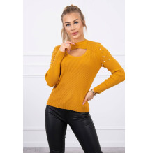 Women's sweater with beads MI20624 mustard