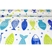 Dekoračná látka Bavlna rybičky zelené