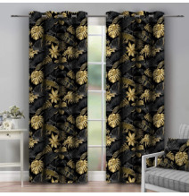 Tenda su anelli  140x250 cm nero, mostro di foglie