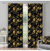 Curtain with plater tape 140x250 cm black, monster leaf