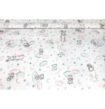 Tessuto di cotone Gatti rosa, h. 145 cm