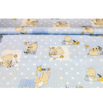 Cotton fabric Teddy bear blue, h. 145 cm