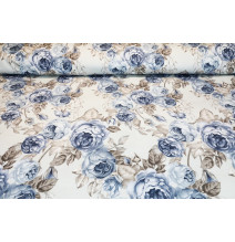 Flannel cotton fabric Blue roses, h. 145 cm