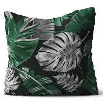 Pillowcase monstera leaf 40x40 cm silver leaves on a black background 