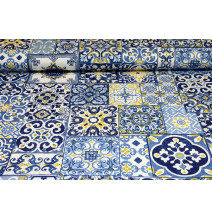Fabric cotton blue tiles, h. 140 cm