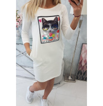 Ladies Dress with Cat Graphics 3D cream