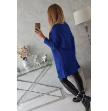 Dámsky sveter s rukávmi typ netopiera MI2019-13 azurovo modrý