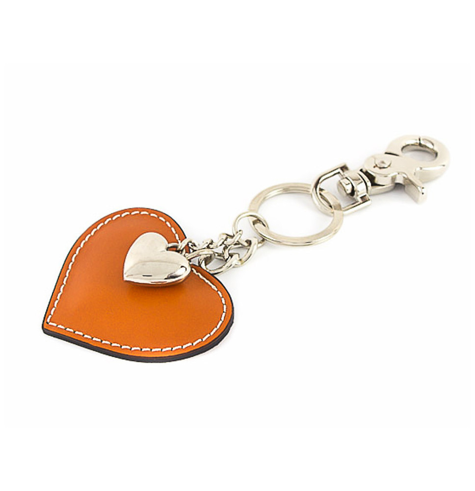 Leather key chains heart cognac Made in Italy