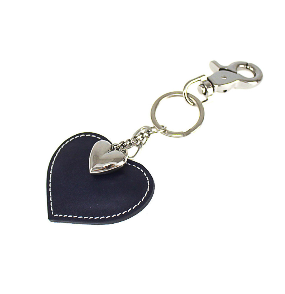 Leather key chains heart dark blue
