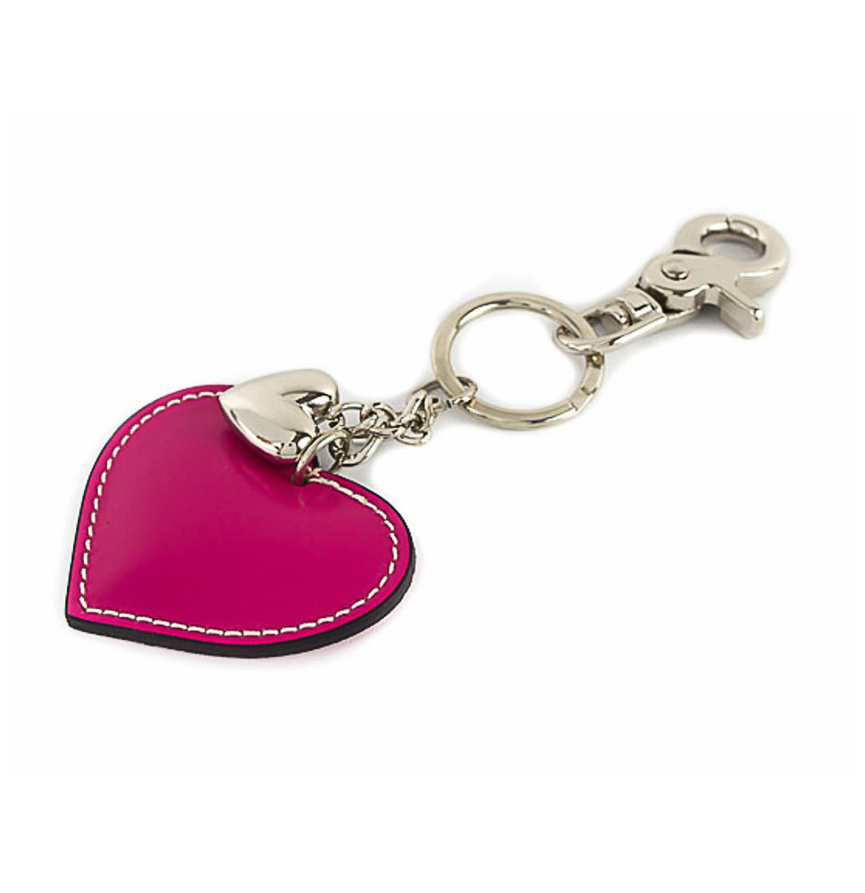 Leather key chains heart fuxia
