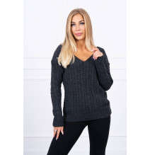 Ladies sweater with neckline 2019-33 graphite