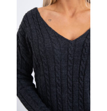 Ladies sweater with neckline 2019-33 graphite