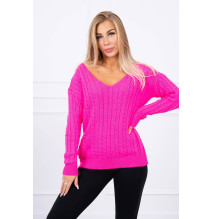 Ladies sweater with neckline 2019-33 pink neon