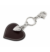 Leather key chains heart dark brown