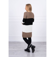 Ladies long sweater with wide stripes MI2019-12 black+cappuccino
