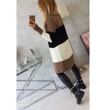 Ladies long sweater with wide stripes MI2019-12 black+cappuccino