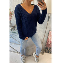 Ladies sweater with neckline 2019-33 dark blue