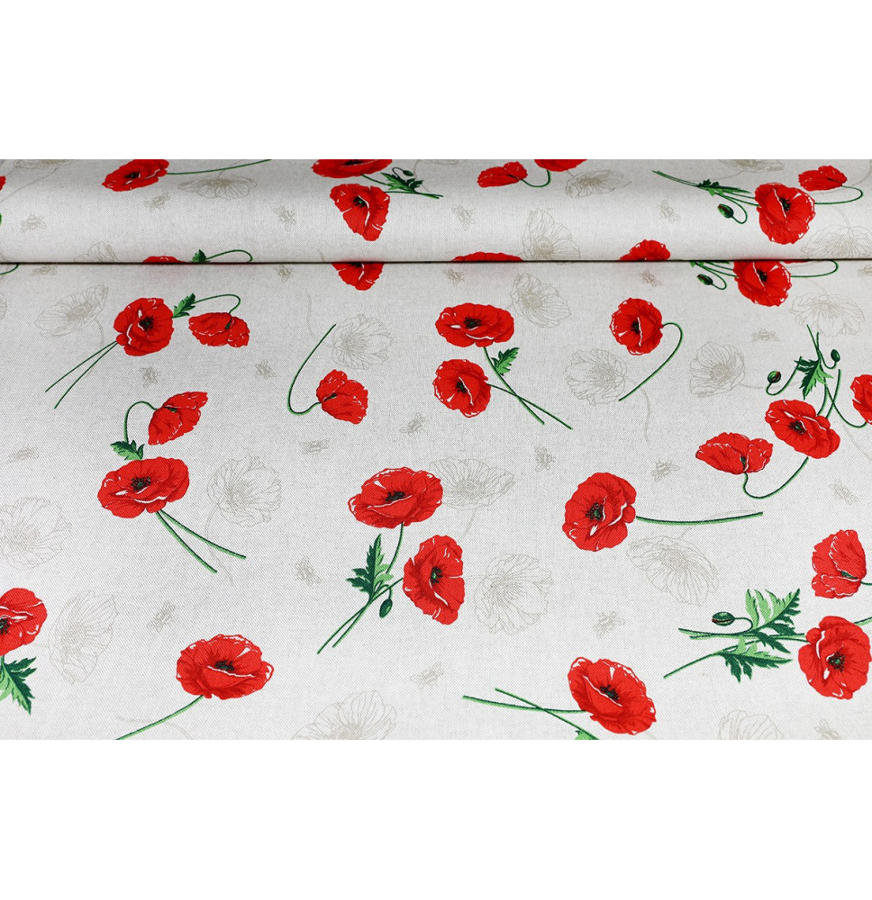 Fabric wild red poppies, h. 140 cm