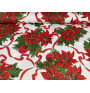 Tessuto cotone al metro - tela - Rose di Natale su bianco, altezza 140 cm
