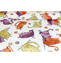Cotton fabric orange kitties, h. 140 cm