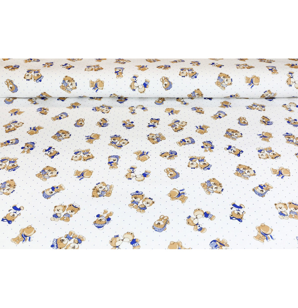 Cotton fabric blue teddy bears, h. 145 cm