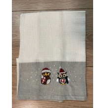 Cotton kitchen towel with owl embroidery