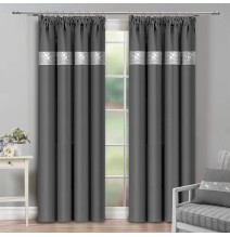 Curtain with plater tape and with zircons 140x250 cm dark gray