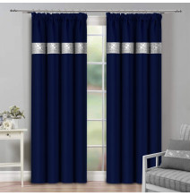 Curtain with plater tape and with zircons 140x250 cm dark blue