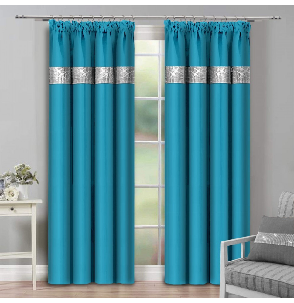 Záves na riasiacej páske so zirkónmi 140x250 cm tyrkysovo modrý