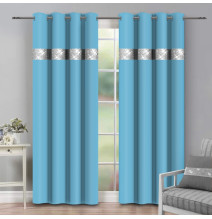 Tenda su anelli con zirconi 140x250 cm ceruleo