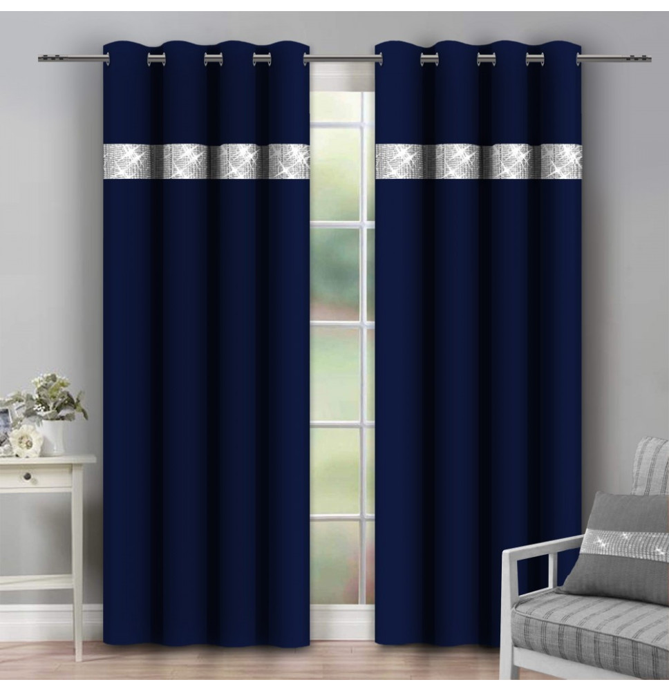 Curtain on rings with mirrors 140x250 cm dark blue
