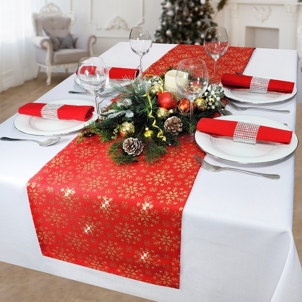 Runner da tavola natalizio rosso con fiocchi di oro Merry Christmas - MONDO  ITALIA s.r.o.
